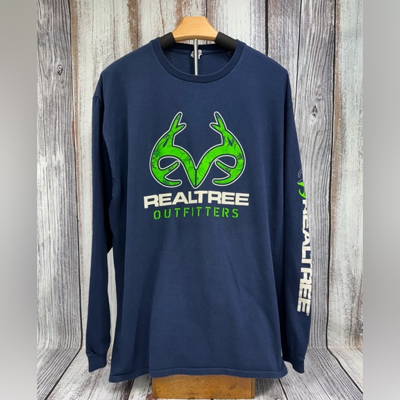 Realtree Outfitters Dark Blue Shirt with Vibrant Green Logo Size XL - Picture 1 of 10